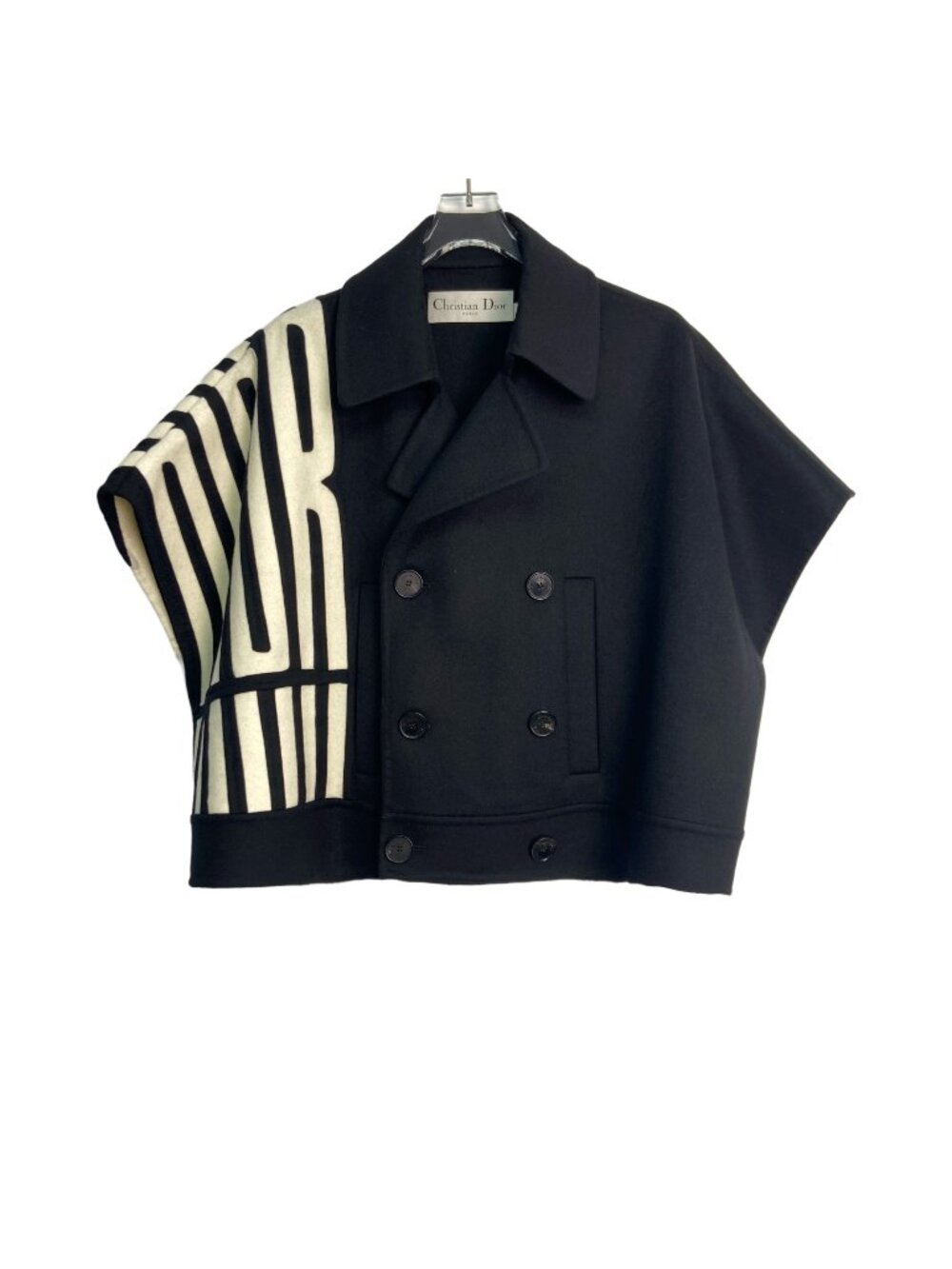 Dior Black Wool Cropped Cape-Style Double-Breasted Coat